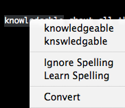 Screenshot of 'knswledable' as a suggested spelling.